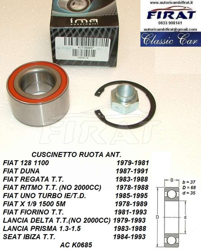 CUSCINETTO RUOTA FIAT 128 RITMO UNO X1/9 DELTA ANT. K0685